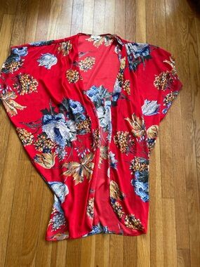 Umgee Red Kimono Floral Top Size S/M